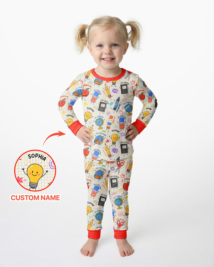 School Squad Custom Name Bamboo Two Piece Long Sleeve Pajama Set
