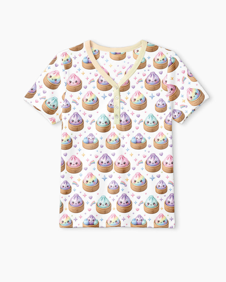 Cute Glitter Dumpling Bamboo Women Short Sleeve Short Pajama Set