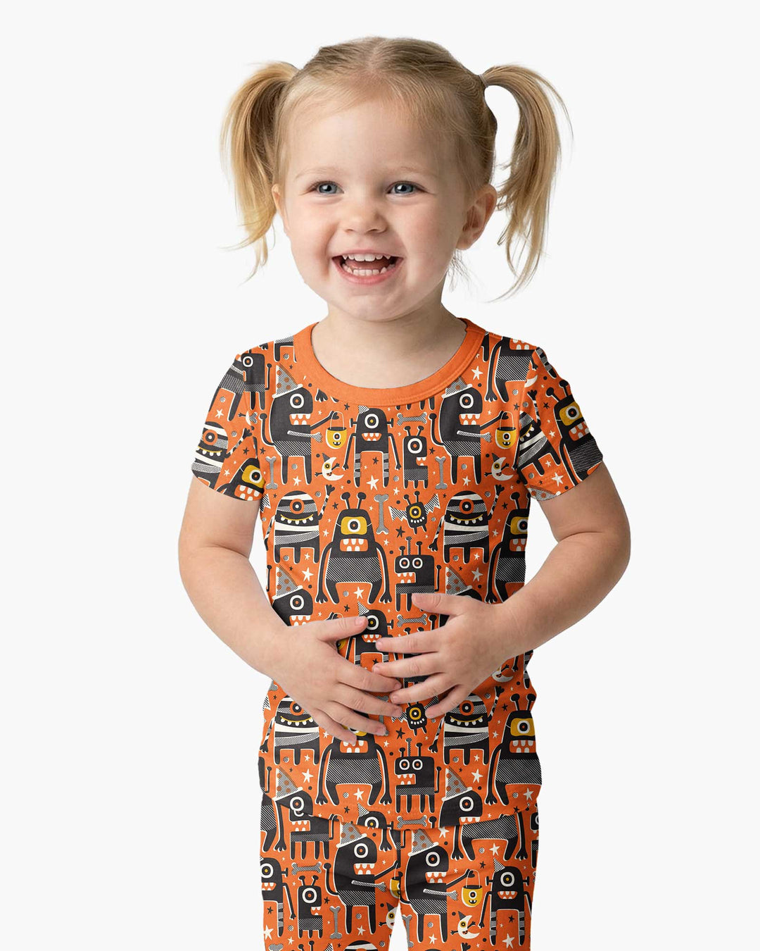 Mid Century Halloween Monster Toss Bamboo Two Piece Short Sleeve Pajama Set