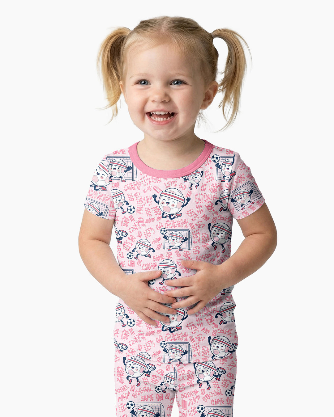 Happy Soccer Ball Family Matching Bamboo Two Piece Short Sleeve Pajama Set