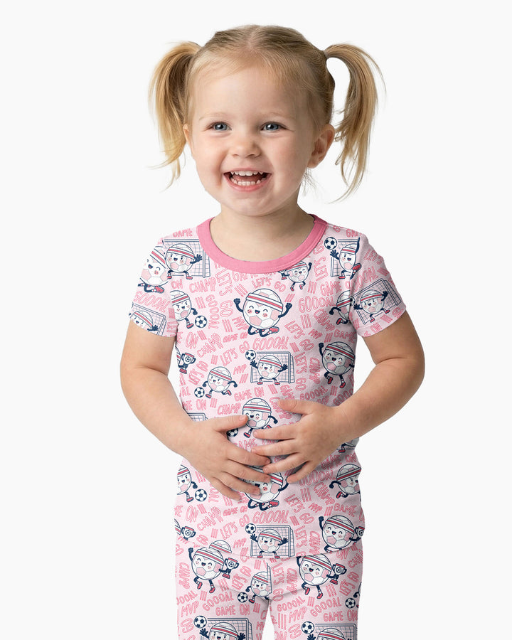 Happy Soccer Ball Family Matching Bamboo Two Piece Short Sleeve Pajama Set