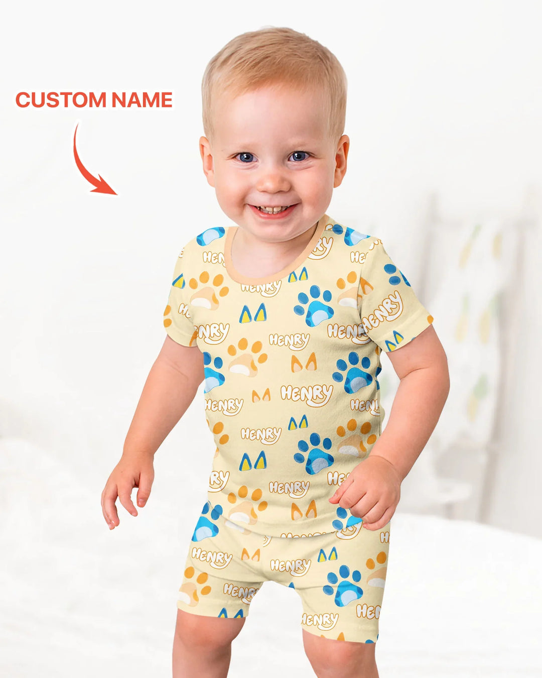 Custom Name Favourite Blue Dog Family Matching Bamboo Two Piece Short Sleeve Shorts Pajama Set