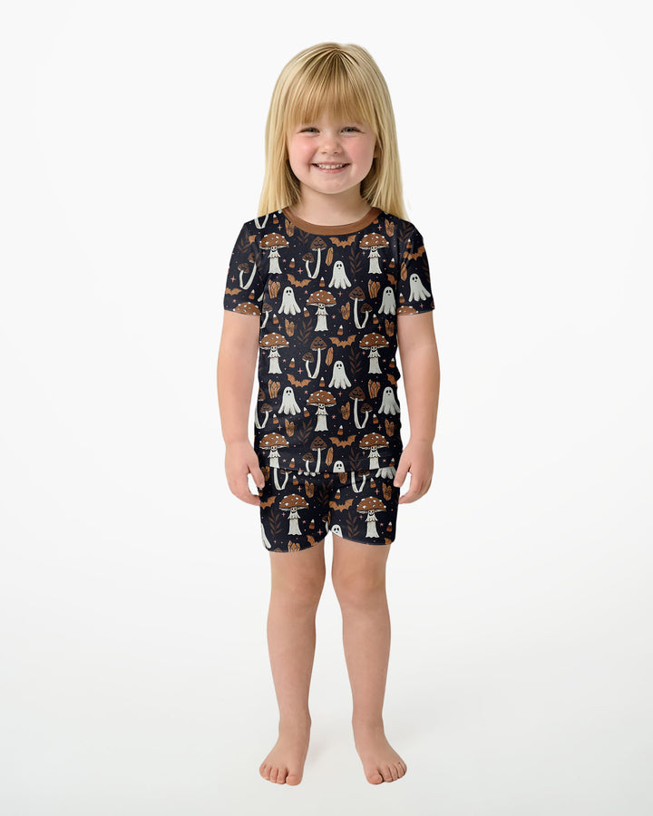 Retro Halloween Whimsy Bamboo Two Piece Short Sleeve Shorts Pajama Set