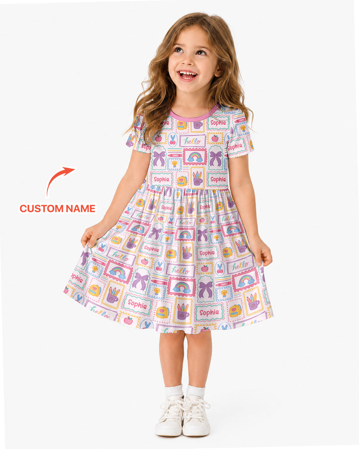 Custom Name Hello School Bamboo Twirl Dress