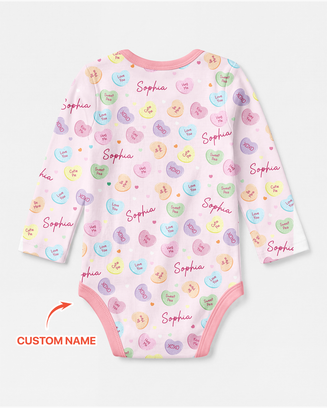 Custom Name Colorful Candy Hearts Family Matching Bamboo Bodysuit