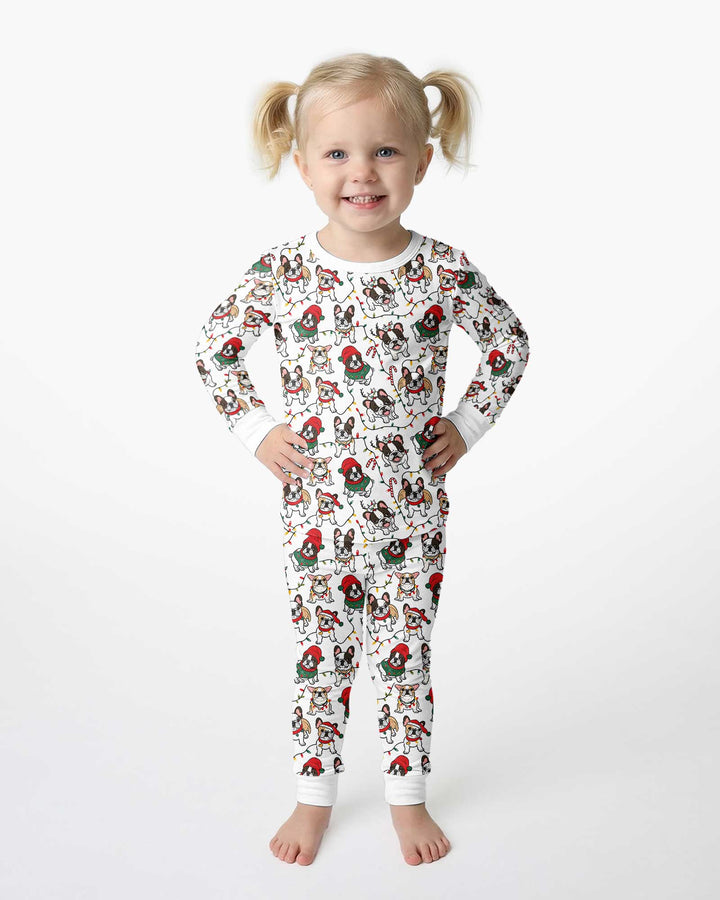 Bulldog Christmas Bamboo Two Piece Long Sleeve Pajama Set