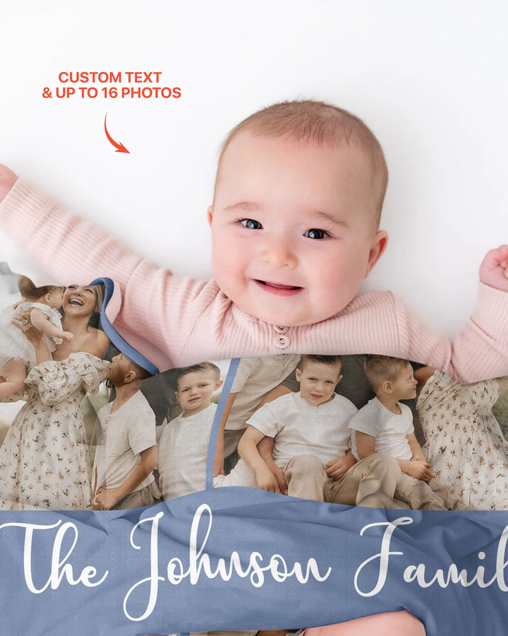 Custom Photo Collage Family Bamboo Blanket