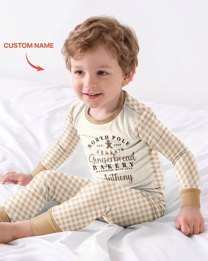 Custom Name Gingerbread Bakery Bamboo Two Piece Long Sleeve Pajama Set