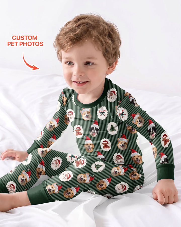 Custom Pet Face Christmas Cameo Bamboo Two Piece Long Sleeve Pajama Set