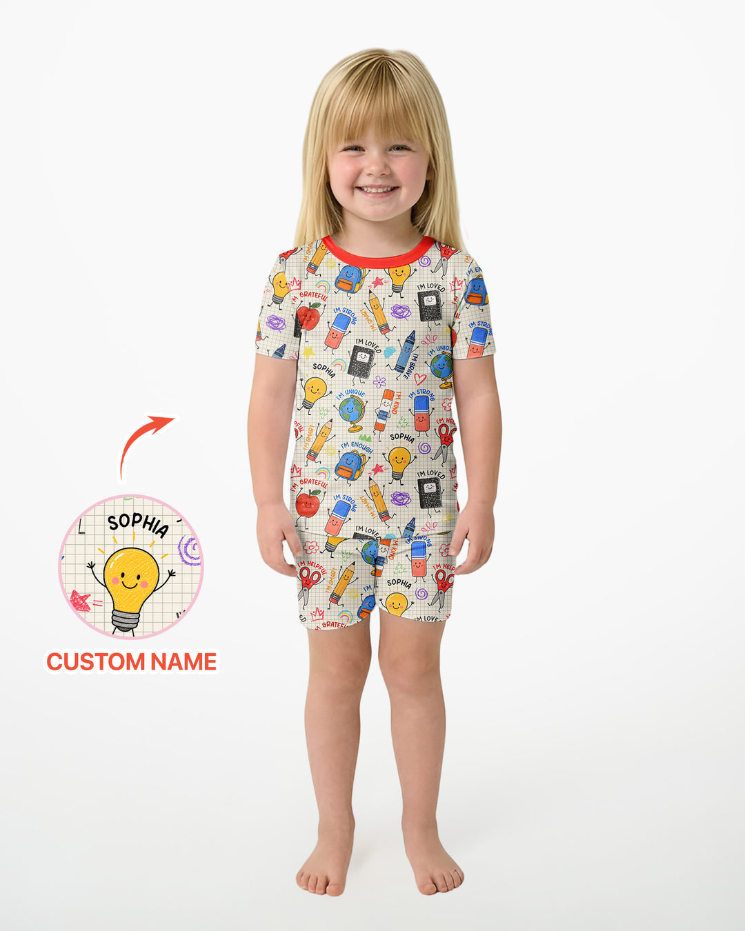 School Squad Custom Name Bamboo Two Piece Short Sleeve Shorts Pajama Set
