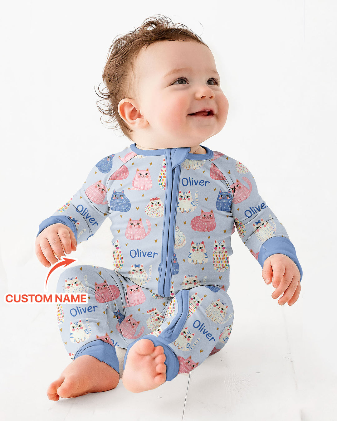 Custom Name Cute Pastel Cat Bamboo Convertible Zippy