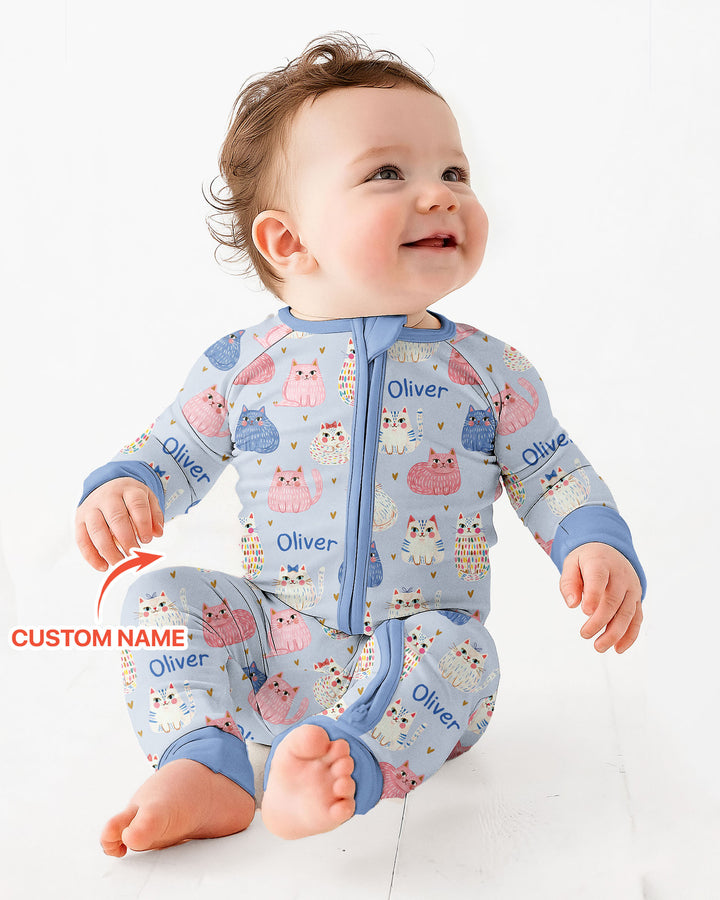 Custom Name Cute Pastel Cat Bamboo Convertible Zippy