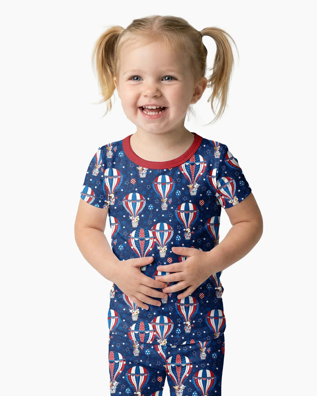 Patriotic Pups in Hot Air Balloons Family Matching Bamboo Two Piece Short Sleeve Pajama y)