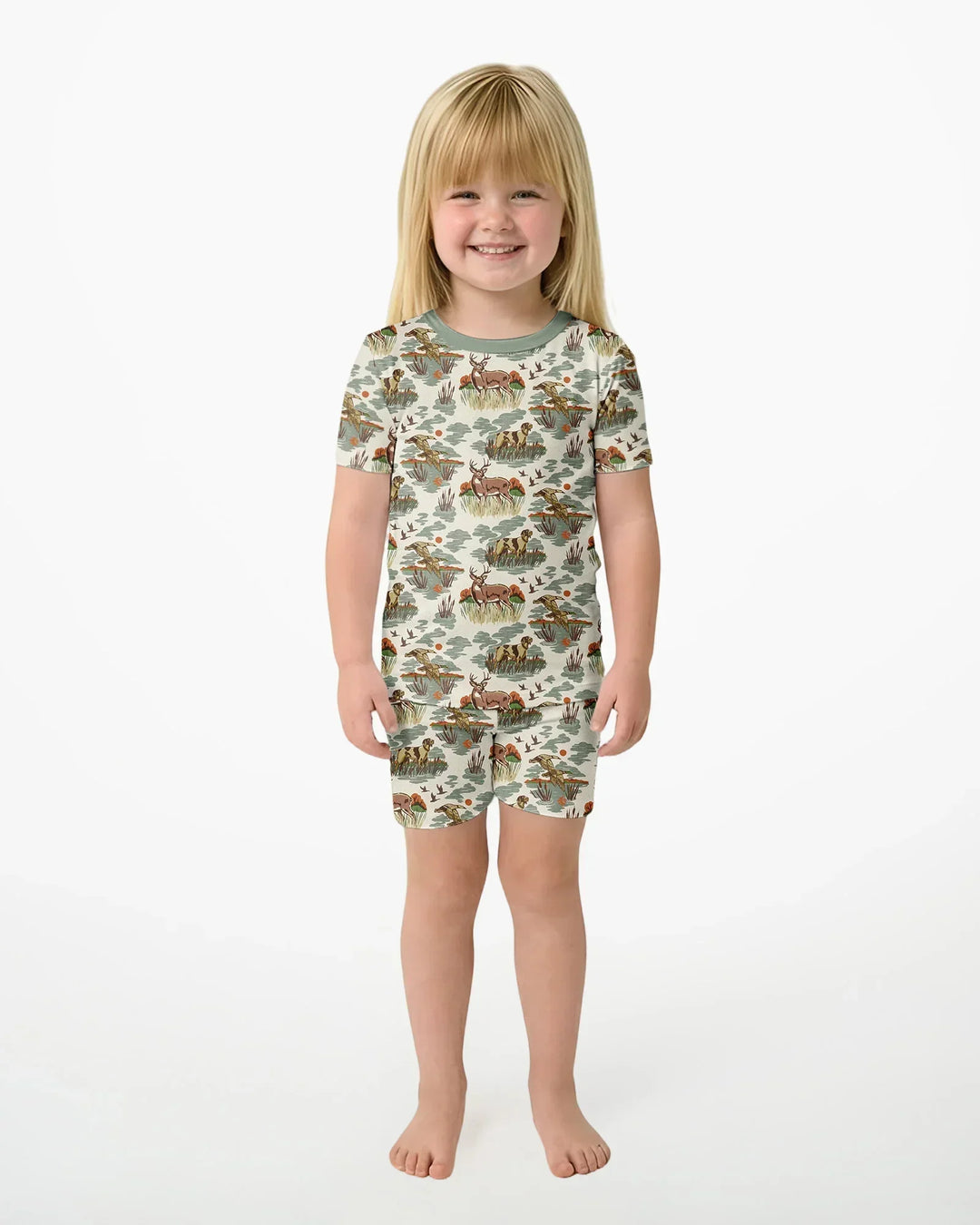 Vintage Hunting Season Daddy& Me Matching Bamboo Two Piece Short Sleeve Shorts Pajama Set