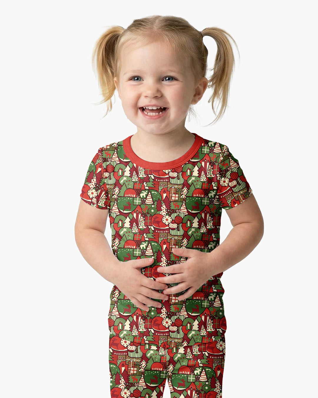 Christmas Time Mosaic Bamboo Two Piece Short Sleeve Pajama Set