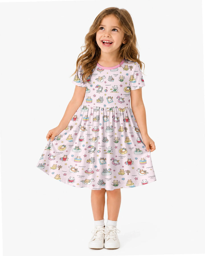 Kawaii Cats Summer Vacation Bamboo Twirl Dress