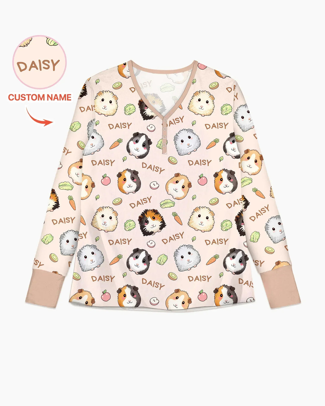 Custom Name Cute Guinea Pigs Bamboo Women Pajama Set