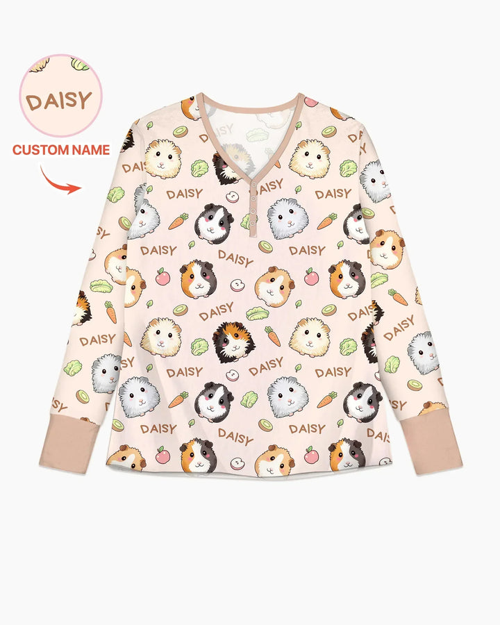 Custom Name Cute Guinea Pigs Bamboo Women Pajama Set