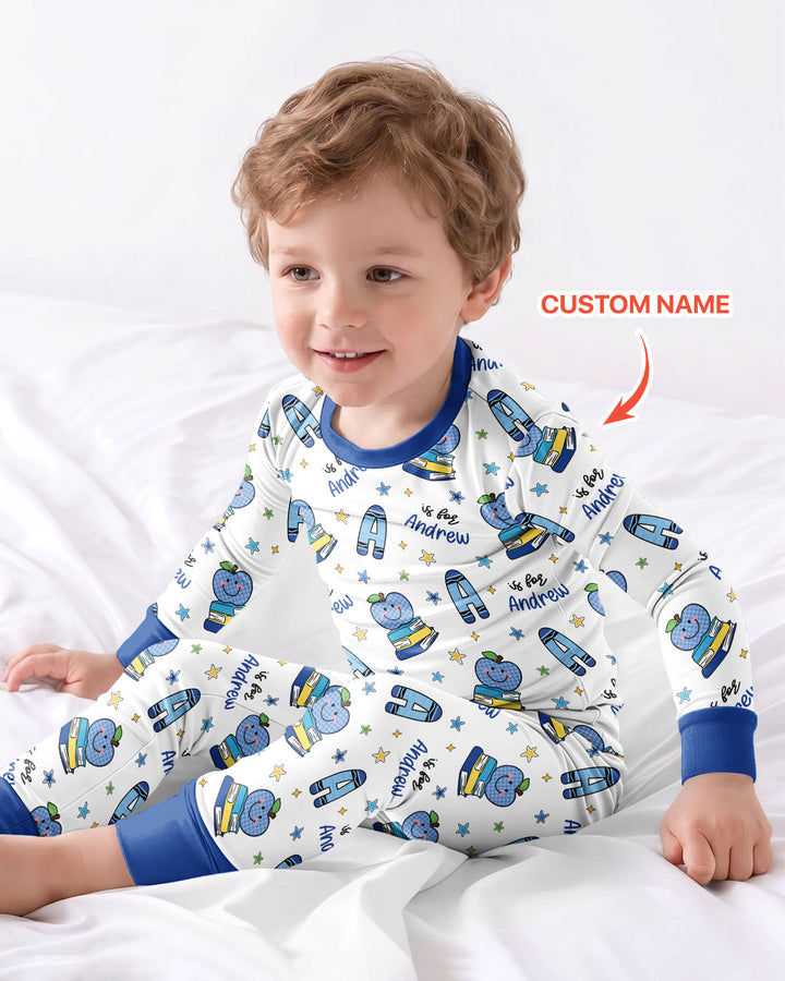 Custom Name Crayon Alphabet Bamboo Two Piece Long Sleeve Pajama Set
