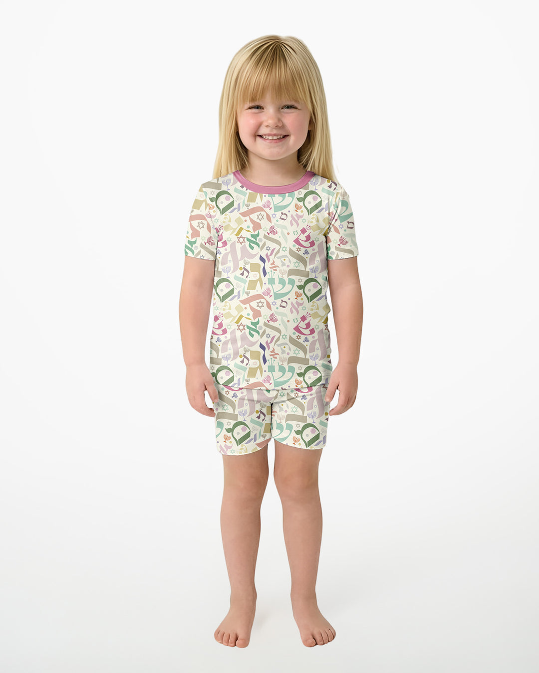Hebrew Harmony Family Matching Bamboo Two Piece Short Sleeve Shorts Pajama Set