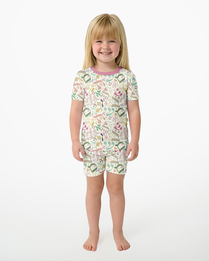 Hebrew Harmony Family Matching Bamboo Two Piece Short Sleeve Shorts Pajama Set