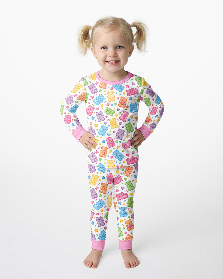 Cute Pastel Colorful Gummy Bears Bamboo Two Piece Long Sleeve Pajama Set
