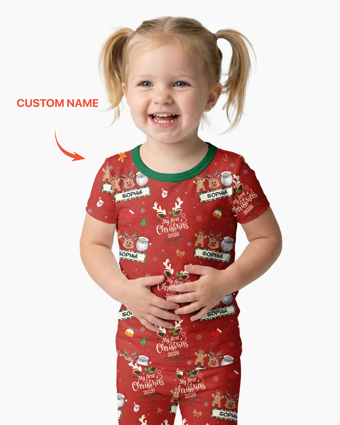 Custom Name Merry Christmas My Deer 2026 Bamboo Two Piece Short Sleeve Pajama Set