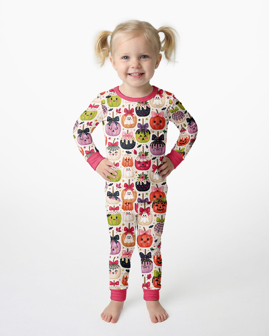Cute Halloween Candy Apples Bamboo Two Piece Long Sleeve Pajama Set