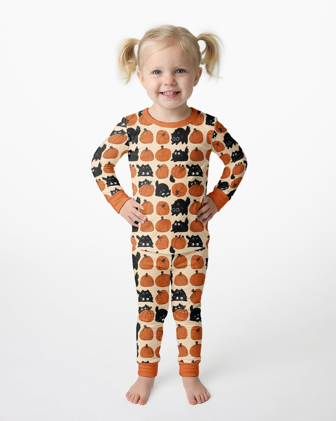 Black Cat Pumpkins Bamboo Two Piece Long Sleeve Pajama Set