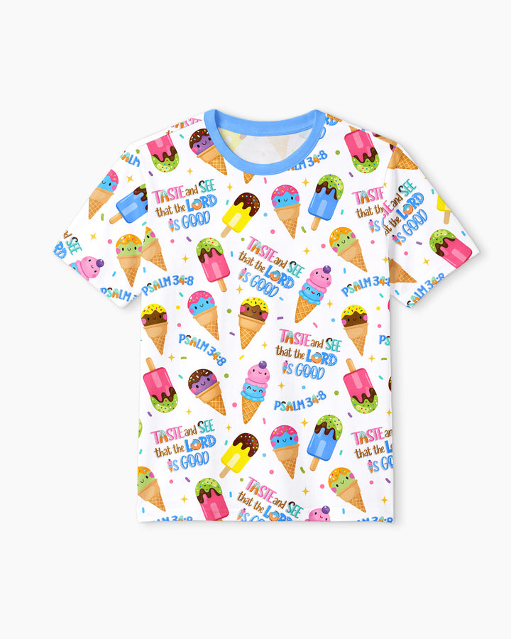 Jesus Summer Ice Cream Taste and See That The Lord Is Good Bamboo Men Short Sleeve Short Pajama Set