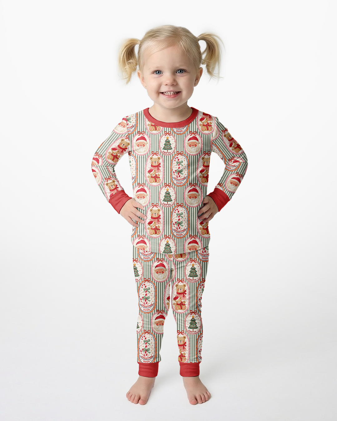 Teddy Bear Christmas Bamboo Two Piece Long Sleeve Pajama Set