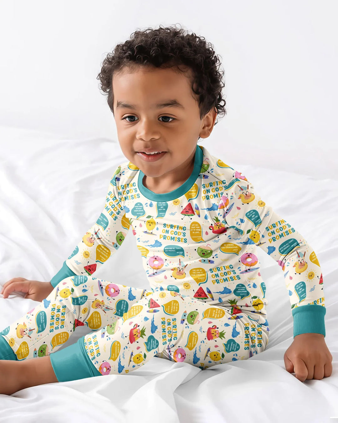 Summer Fruits Surfing On God's Promises Bamboo Two Piece Long Sleeve Pajama Set