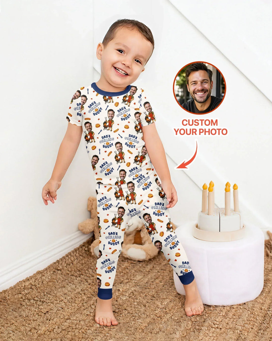 Custom Photo Dad's Grilling Buddy Family Matching Bamboo Two Piece Short Sleeve Pajama Set