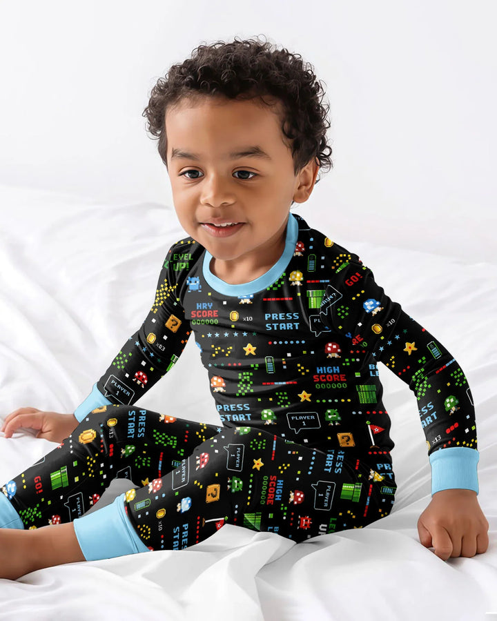 Pixel Game Lover Matching Bamboo Two Piece Long Sleeve Pajama Set