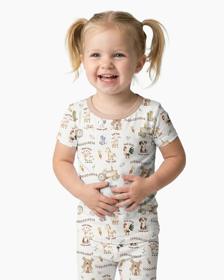 Old McDonald Farm Family Matching Bamboo Two Piece Short Sleeve Pajama Set