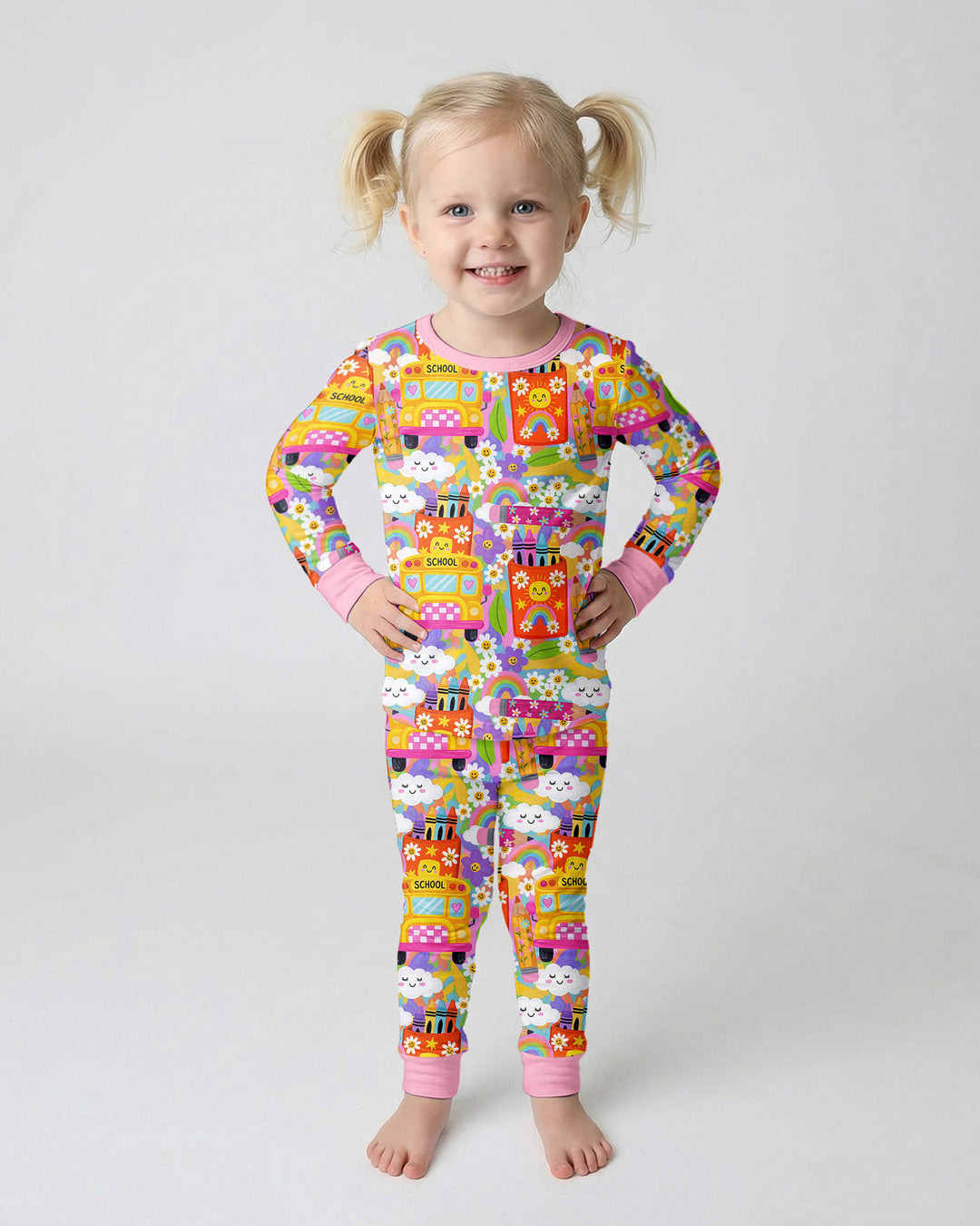 Retro Happy Classroom Bamboo Two Piece Long Sleeve Pajama Set