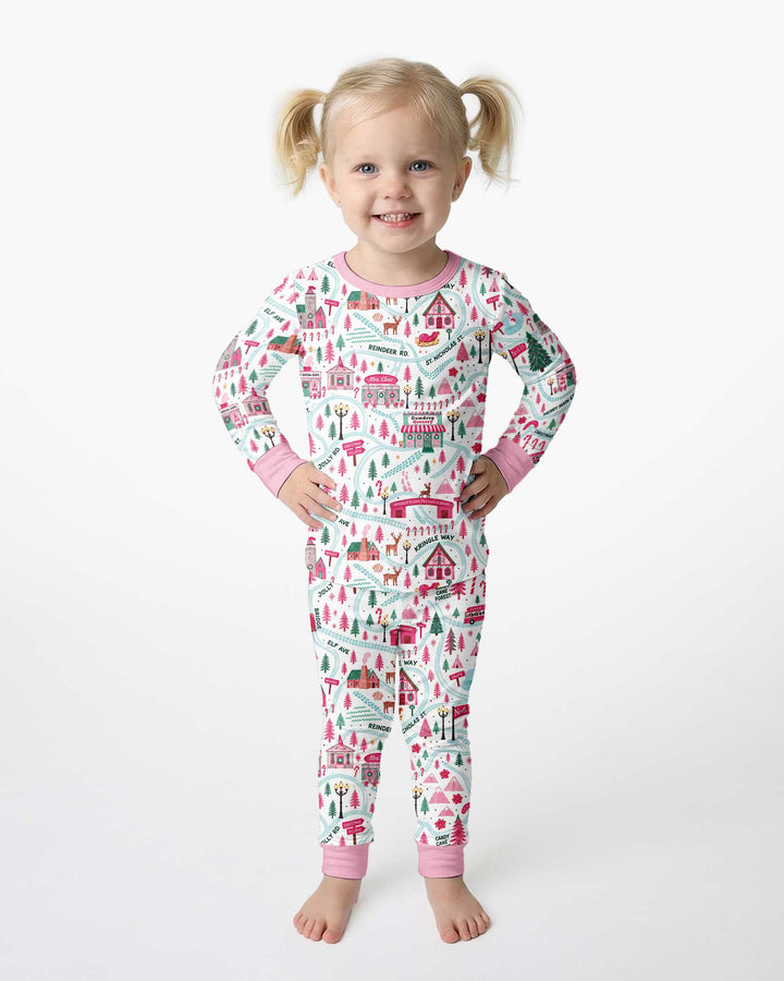 Whimsical North Pole Map Bamboo Two Piece Long Sleeve Pajama Set