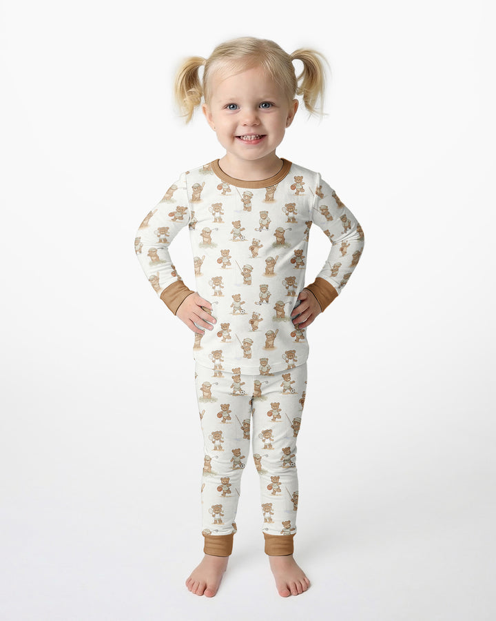 Little Sports Bears Bamboo Two Piece Long Sleeve Pajama Set