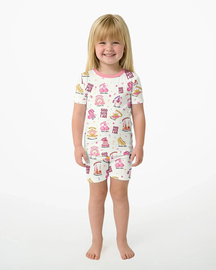 God Says I Am Girl Bamboo Two Piece Short Sleeve Shorts Pyjamas Set