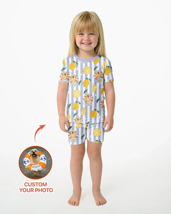 Custom Image Summer Lemon Bamboo Two Piece Short Sleeve Shorts Pajama Set