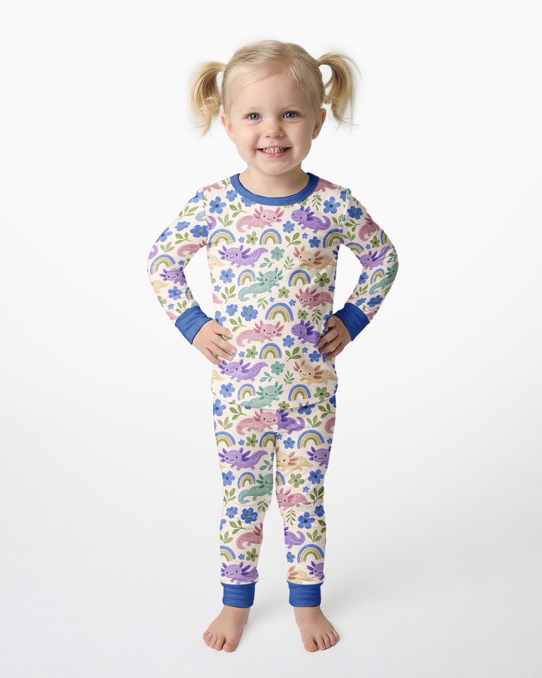Axolotl Rainbow Bamboo Two Piece Long Sleeve Pajama Set
