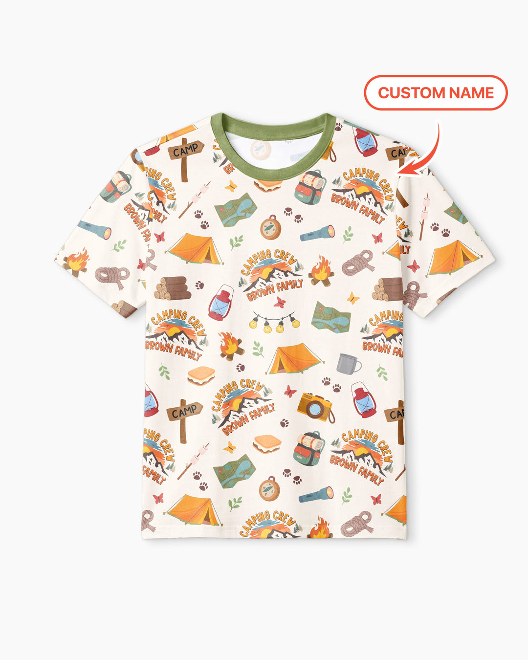 Custom Name Camping Crew Family Matching Bamboo Men Short Sleeve Short Pajama Set