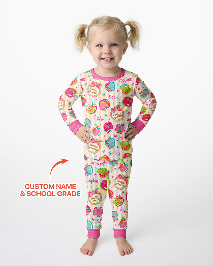 Custom Grade Preppy Apple Bamboo Two Piece Long Sleeve Pajama Set