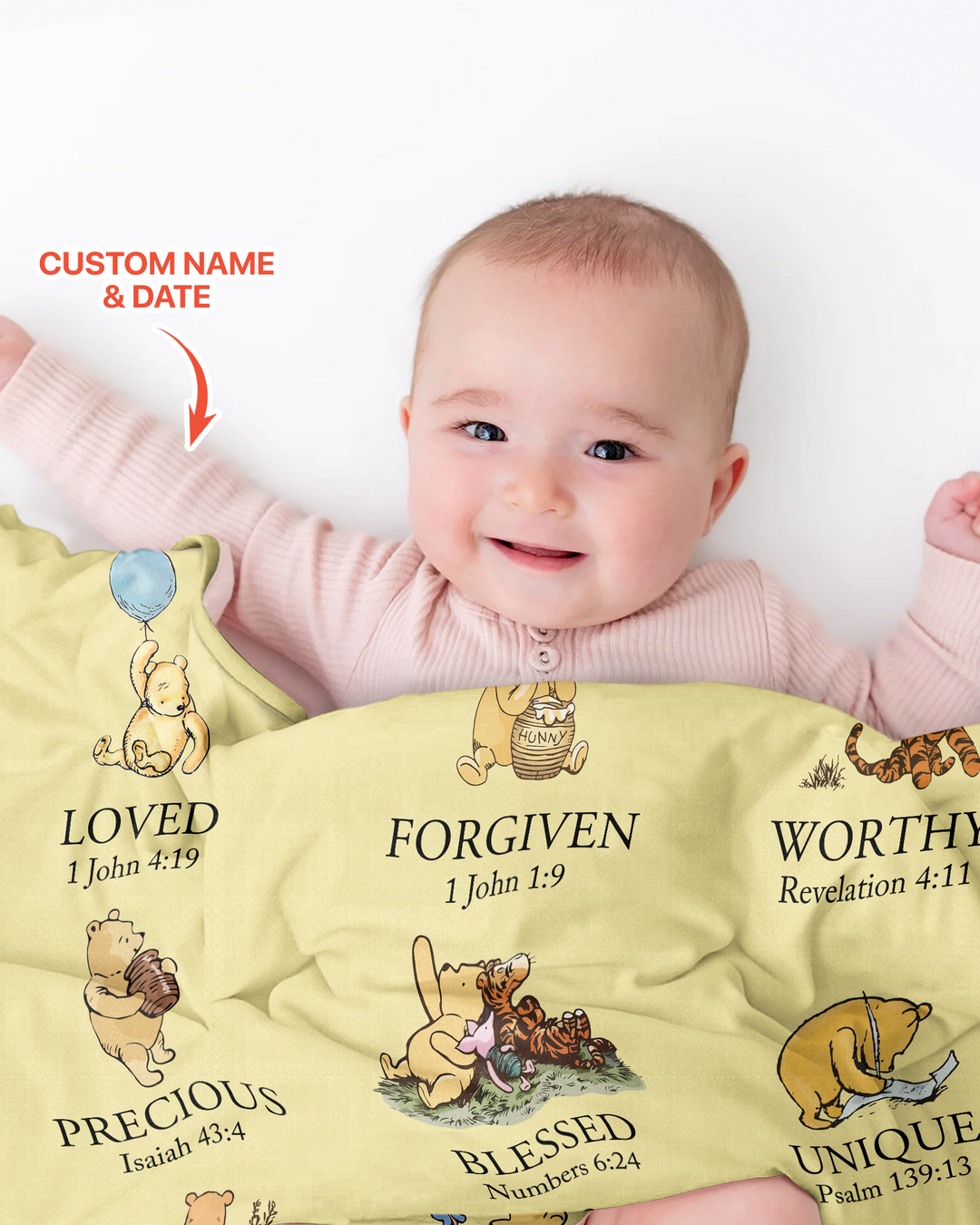 Personalized Baptism Classic Bear Bible Verses Bamboo Blanket