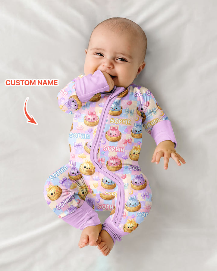 Custom Name Coquette Glitter Dumpling Bamboo Convertible Zippy