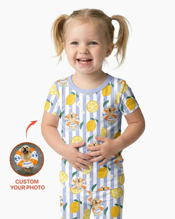 Custom Image Summer Lemon Bamboo Two Piece Short Sleeve Pajama Set