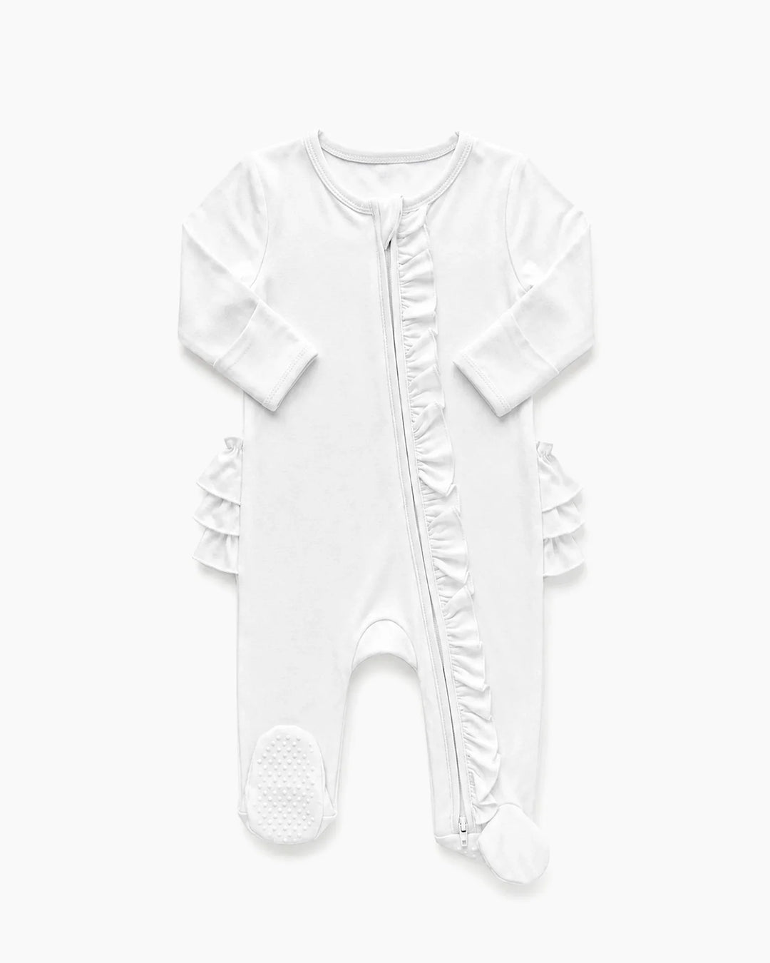 Solid Color Zipper Ruffle Footie