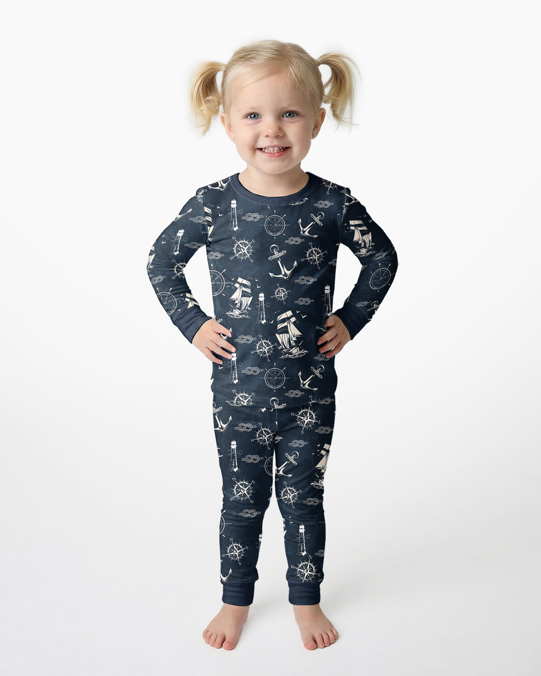 Vintage Nautical Voyage Bamboo Two Piece Long Sleeve Pajama Set