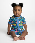 Folk Floral Bamboo Shorty Zippered Romper