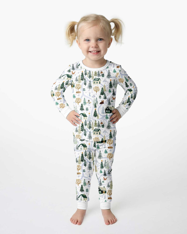 Winter Woodland Village Bamboo Two Piece Long Sleeve Pajama Set
